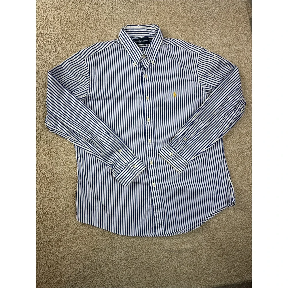Polo Ralph Lauren Shirt Mens XL Blue Striped Custom Fit Button Down Pony 17.5